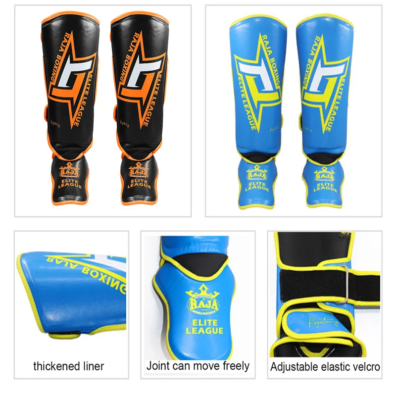 RAJA Shin Guards MMA كيك بوكسينغ فنون الدفاع عن النفس الملاكمة التايلاندية حماية الساق ركلة الملاكمة معدات التايكوندو للجنسين