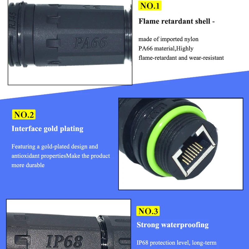 Waterproof RJ45 CAT6 Network Cable Connector Outdoor IP68 M20 Joint Straight Through Network Wire Extender RJ45 Panel Fixed Plug