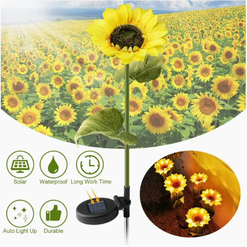 

1/3 Head LED Solar Simulation Sunflower Lamp Garden Yard Lawn Night Lights Landscape Lamps Home Decorative Flower Light