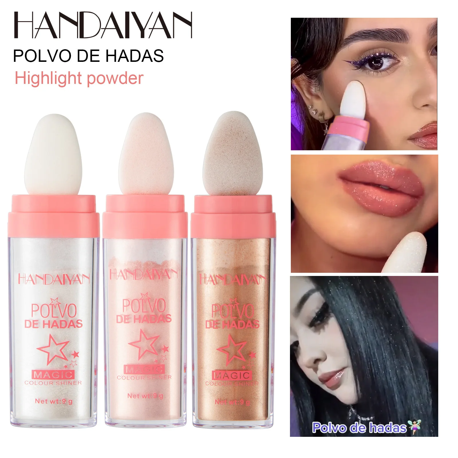 Handaiyan Shimmer Fairy Powder White Loose Highlighter Face Body Glitter Wand Makeup Bronzer Illuminator polvo de hada Cosmetic