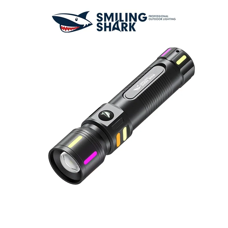 Smiling Shark SD5246 Rechargeable Flashlight, Super Birght M60 Zoomable Torchlight, for Outdoor Camping, Hiking, Fishing