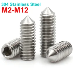 10 Stück DIN914 304 Edelstahl Sechskant Innensechskantschrauben Kegelspitze Madenschraube M2 M2,5 M3 M4 M5 M6 M8 M10 M12