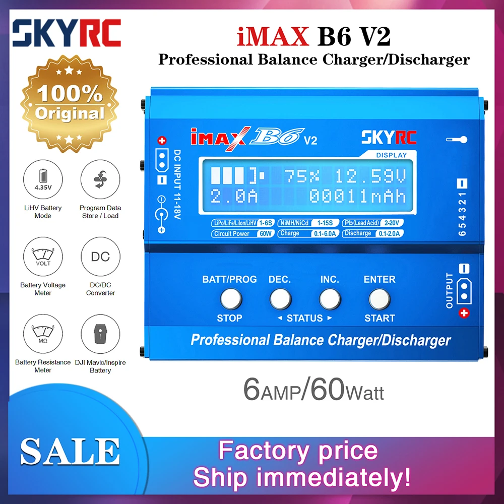 Балансирующее зарядное устройство SKYRC IMAX B6 V2 6A 60 Вт, разрядник для NiMH LiHV Li-Ion аккумуляторов DJI Mavic/Inspire, оригинал