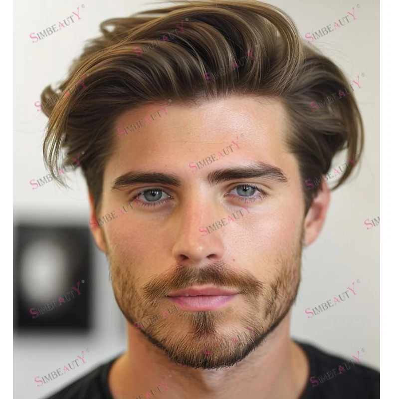 Durable Fine Mono PU Base Natural Hairline Men Toupee Wigs Replacement 100% Man Human Hair Pieces System Prosthesis Capillary