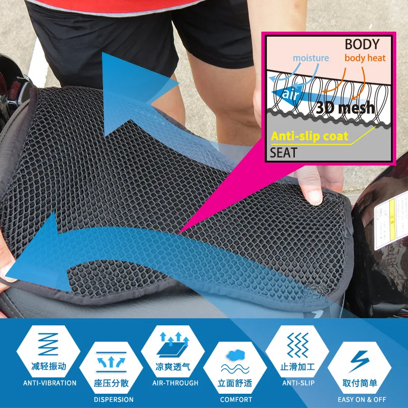 Sun Protection Seat Cushion Cover 3D Grid Outdoor Breathable Summer Electric Motorcycle Seat Cushion Cover