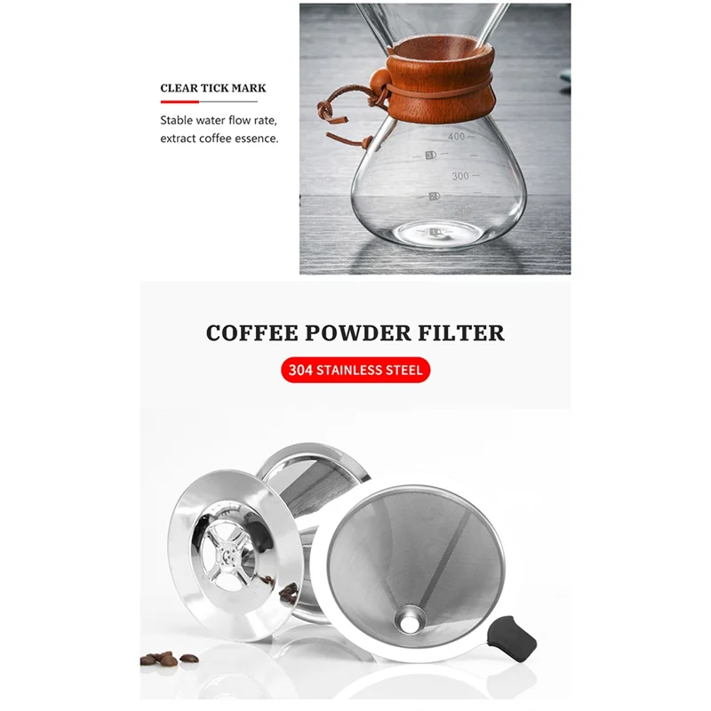 Cafetière classique en verre ABLN-400ML, manche en bois, résistante à la chaleur, cafetière manuelle, goutteur à main