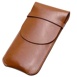 Vintage PU Leather Pencil Pouch Pen Holder Sleeve Case Pocket Protector School Home Office Supplies for 4 Pens