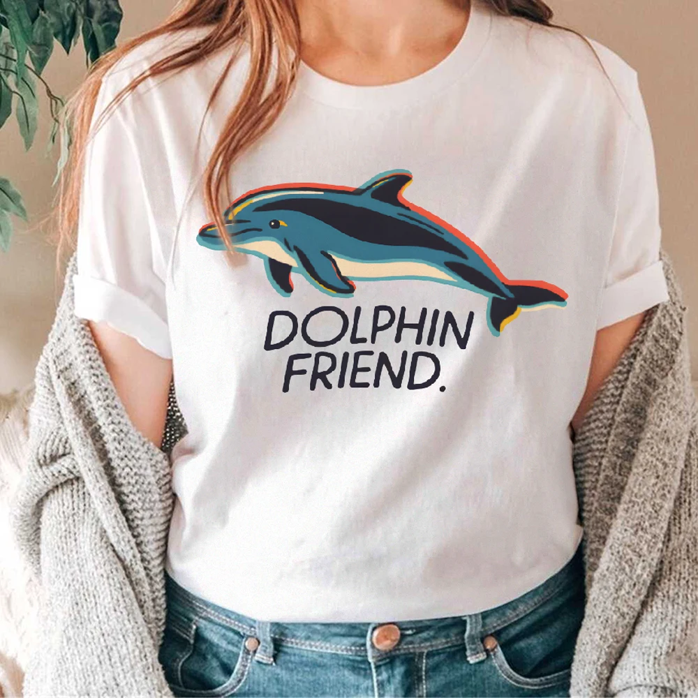 

Y2K Women‘s Clothes Cotton Casual T-Shirt Crew Neck Cute Cartoon Dophin Friend Graphic Tees Street Wear Colorful Retro