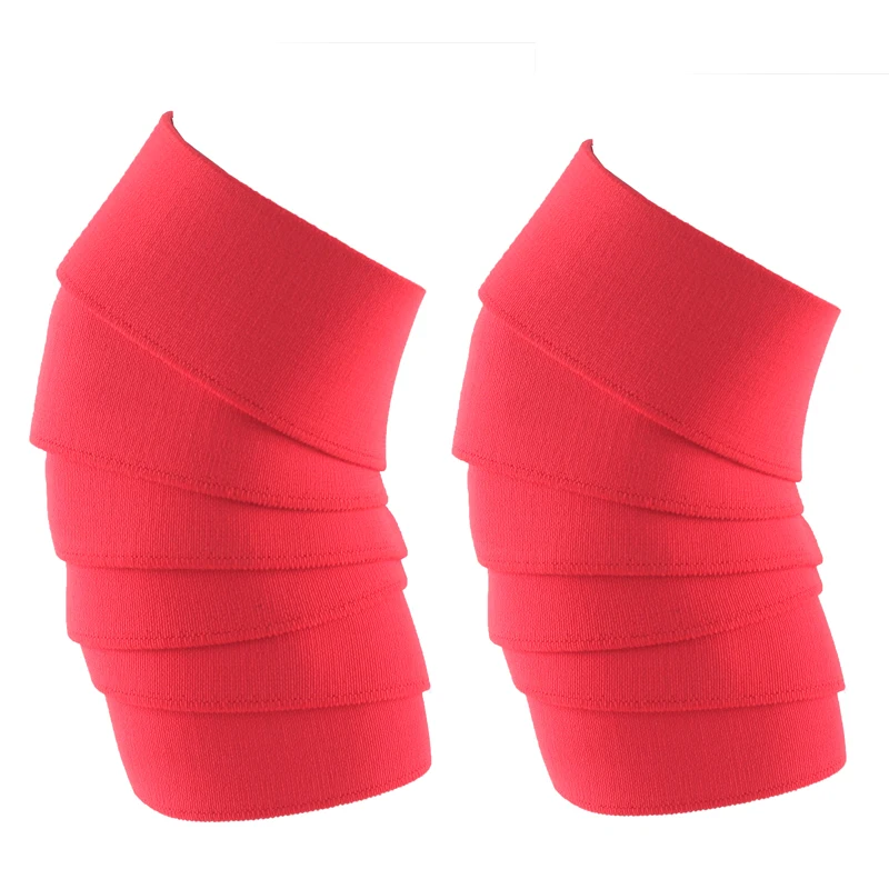 Steife Gewichtheber-Kniebandage 2,5 Meter Ohne Klettverschluss Rot-Schwarz Kniegurte 1 Paar – Detail 4