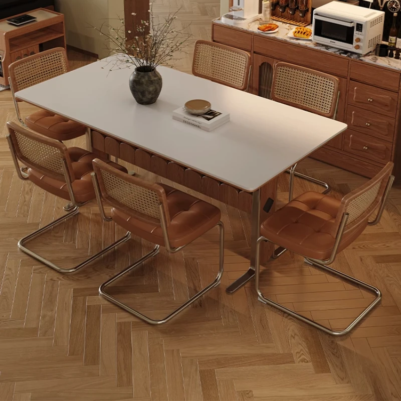 

4 People Chair Dining Table Nordic White Rectangle Stand Dining Table Waterproof Minimalist Mesa Dobravel Portatil Furniture