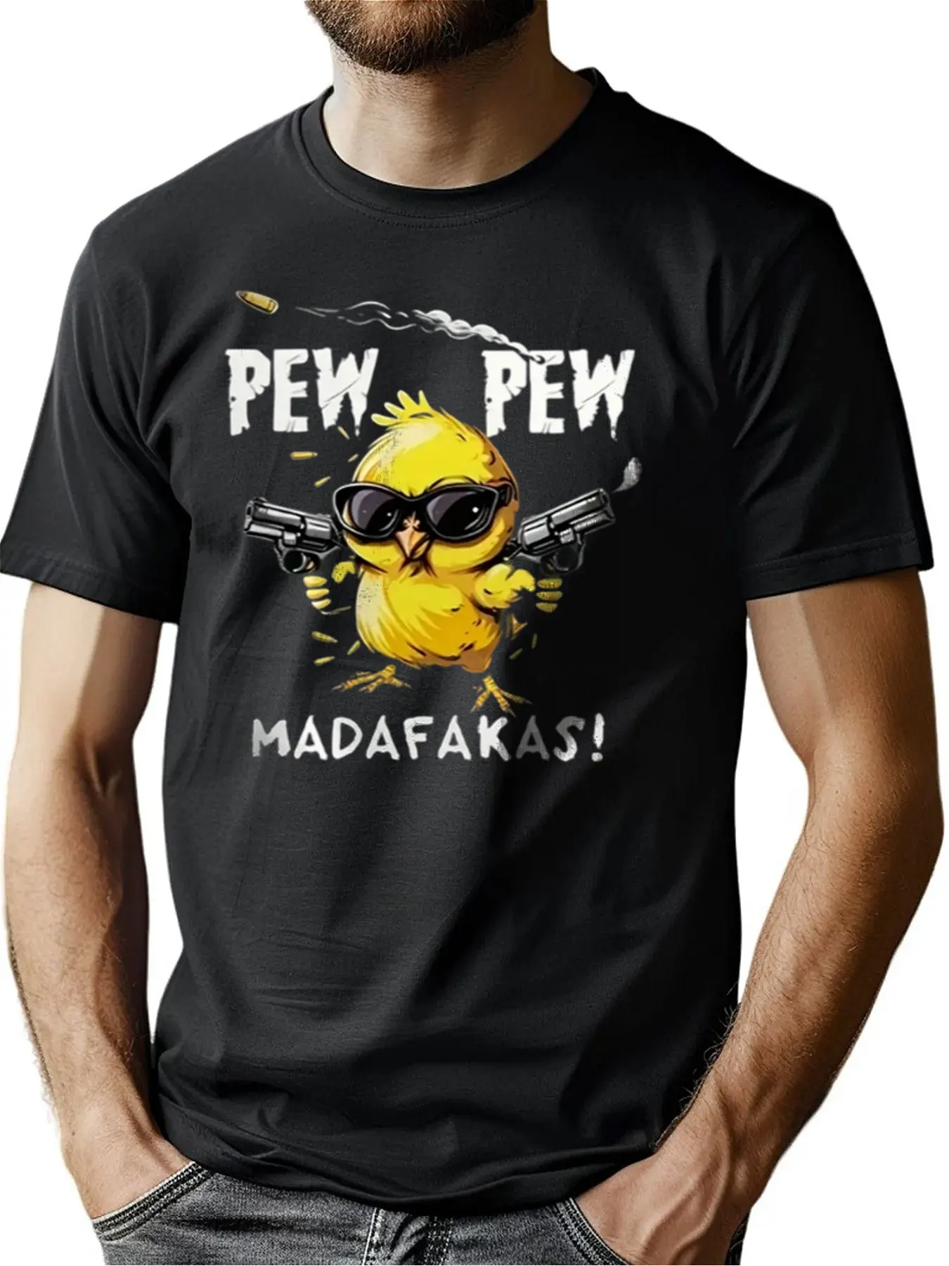 

Men's Comic Rooster PEW PEW Print Premium Cotton Crew Tee Soft Comfort All-Day Wear Machine Washable Thanksgiving Gift For Broth