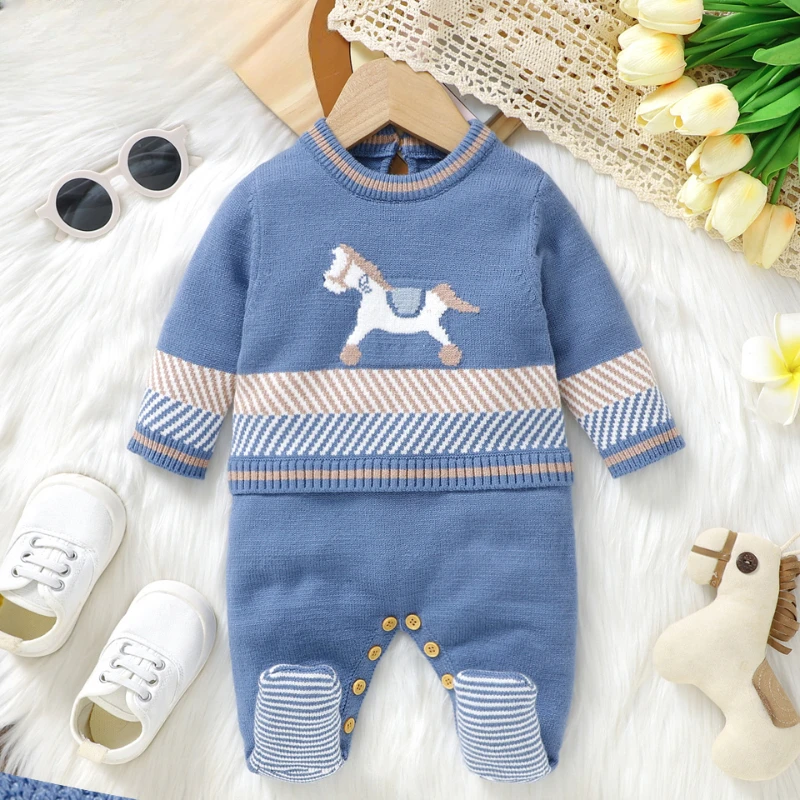 Newborn Boys Sweaters Jumpsuits Clothes 0-9m Spring Autumn Winter Infant Toddler Kids Overalls Baby Rompers Long Sleeves Knitted