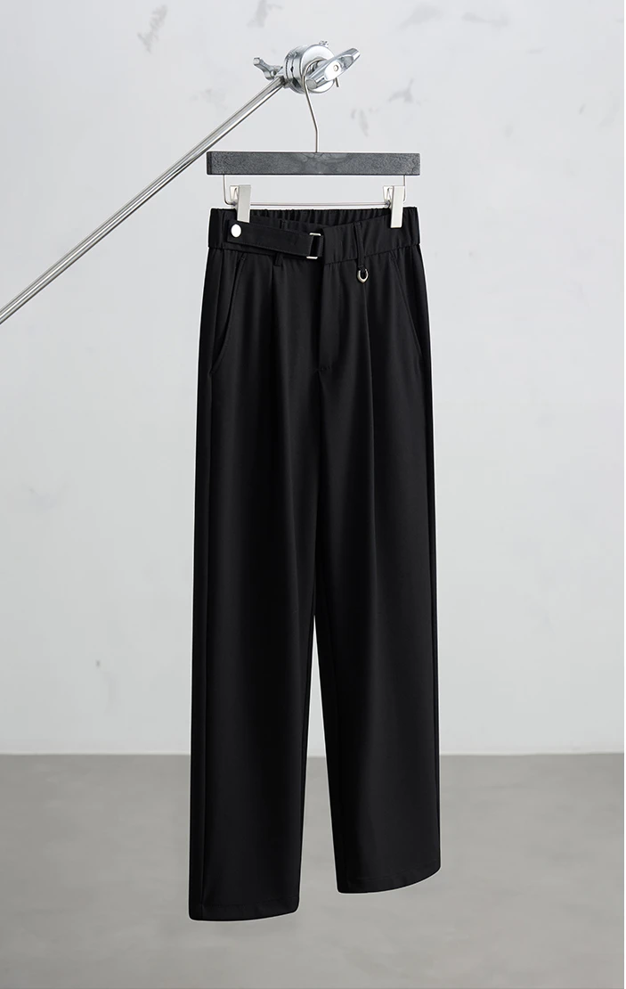 2025 Spring New Pocket Suit Pants Loose Comfort Straight Trousers Men's Solid Color Medium and High Waist Elastic Casual Pants