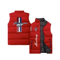 2024 New Men's Ford Mustang Tank Top Jacket Fashion Sports and Leisure Zipper Sleeveless Cotton Jacket Men's Sportswear