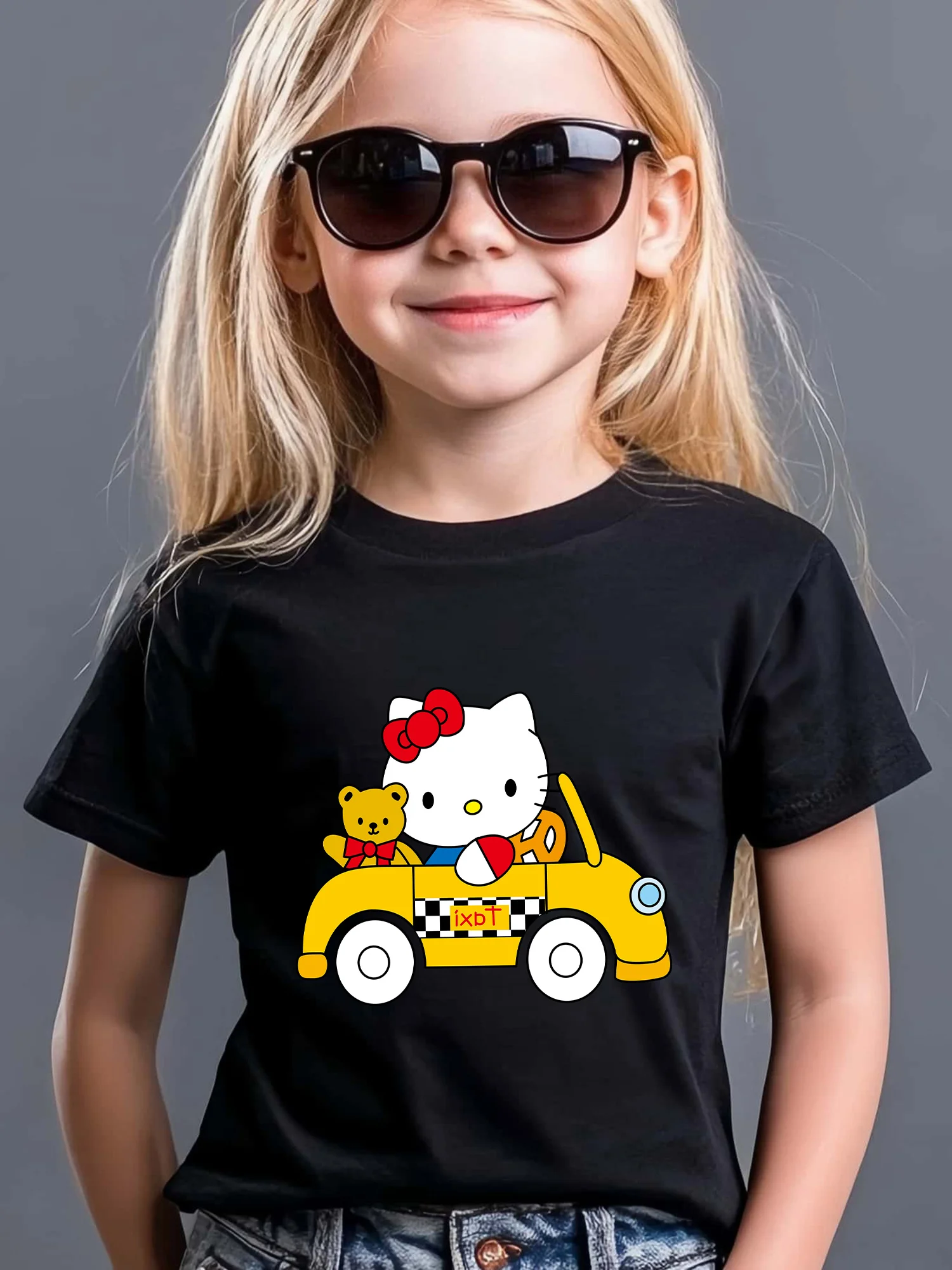 

Sanrio Hello Kitty Print Girls T-Shirt Short Sleeve Cotton Tees Cute Cartoon Y2k Tops Kids Baby T-shirt Summer Children Clothes