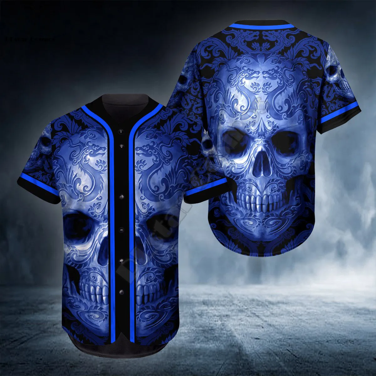 

PLstar Cosmos Baseball Jersey Shirt Mandala Blue Skull 3D Printed Baseball Jersey Us Size Love Skull Gift hip hop Tops