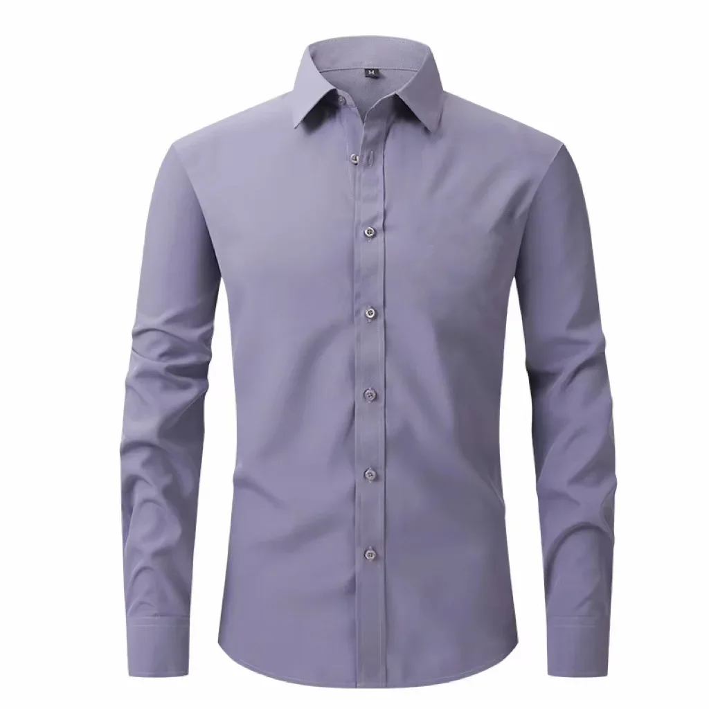 Explovoltage-Chemise monochrome pour hommes, élastique à quatre côtés, non repassable, résistante aux plis, vêtements d'affaires, vente en gros, best-seller