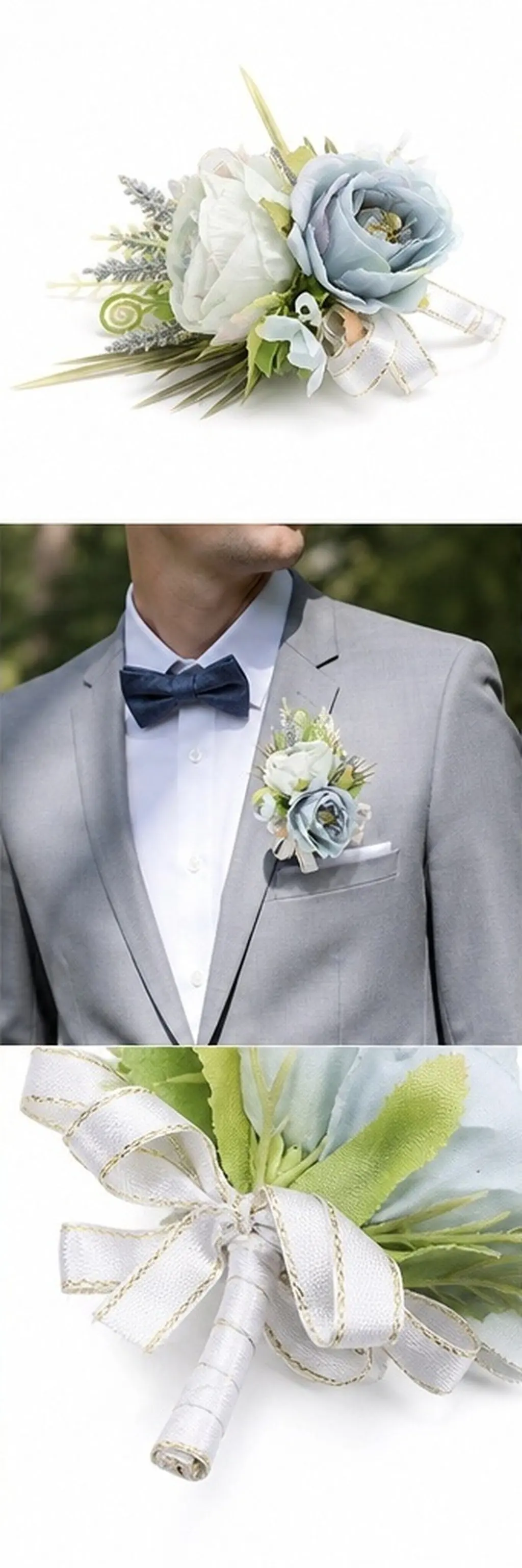 Premium Artificial Flower Boutonniere Corsage for Men Women Wedding Ceremony Prom Birthday Beach Party Stable Wrist Design Fake