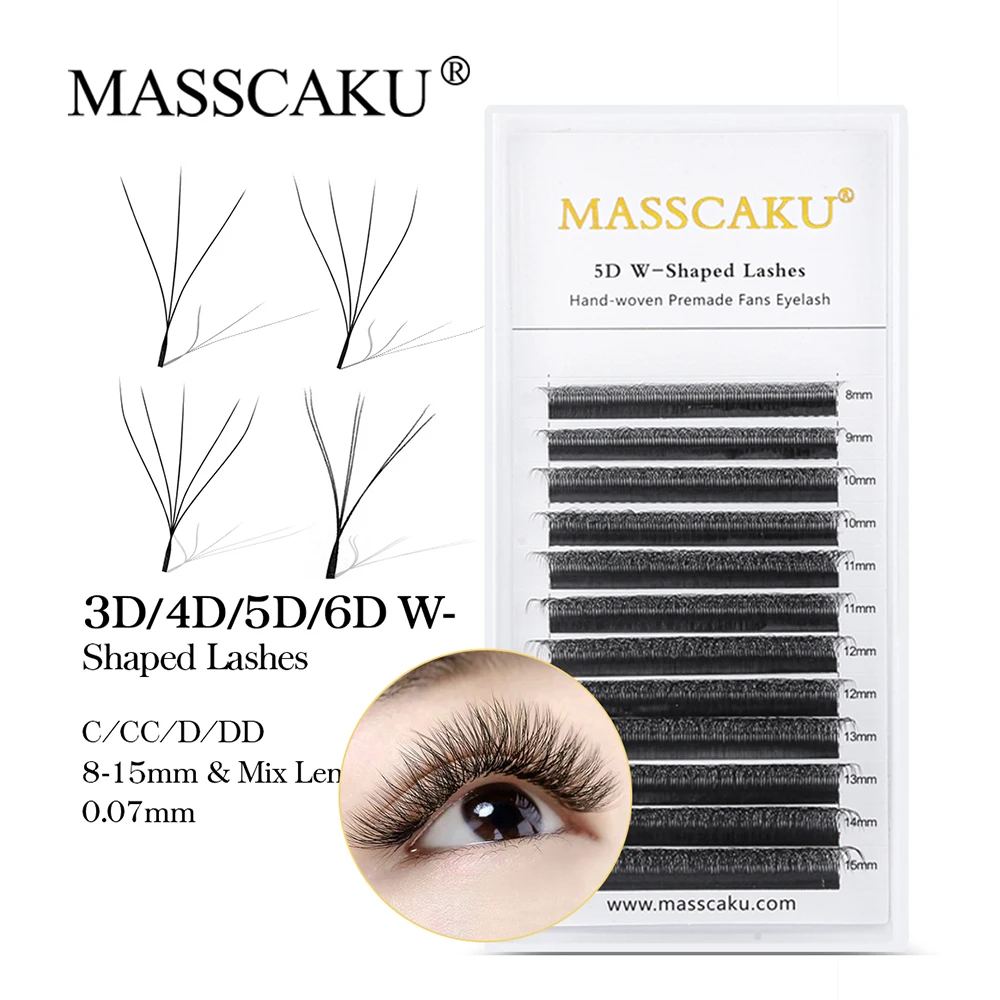 

Wholesale MASSCAKU Premade Volume Fans 3D 4D 5D 6D W Shaped Lashes Premium Mink Individual Eyelashes Custom Logo Lashes Supplies