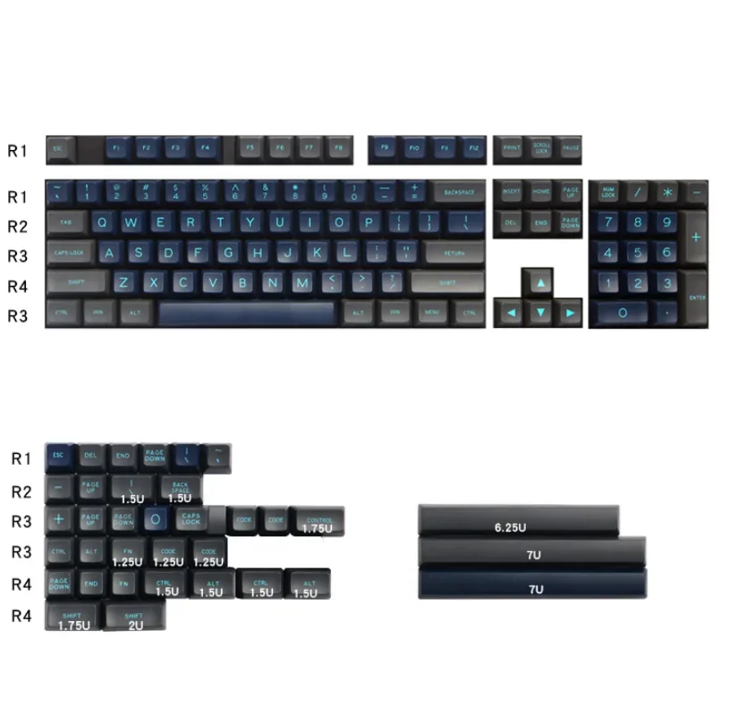 MAXKEY SA-Juego de llaves, 139 teclas, ABS Doubleshot, azul profundo para 64, 80, 84, 68, 980, diseños