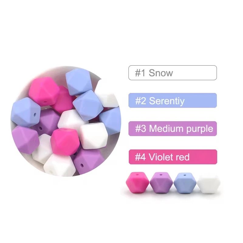 LOFCA 10 Stück 14mm/17mm Sechskant-Silikonperlen für Schmuckherstellung, Großpackung, DIY-Halskette, Schnullerkette, beliebtes Schmuckzubehör