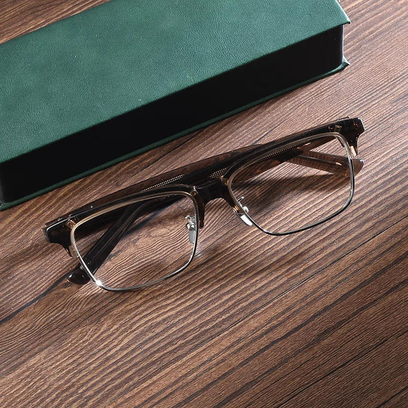 Square frame spring leg handmade sheet frame for men and women retro near-vision frame eyebrow line half-frame glasses