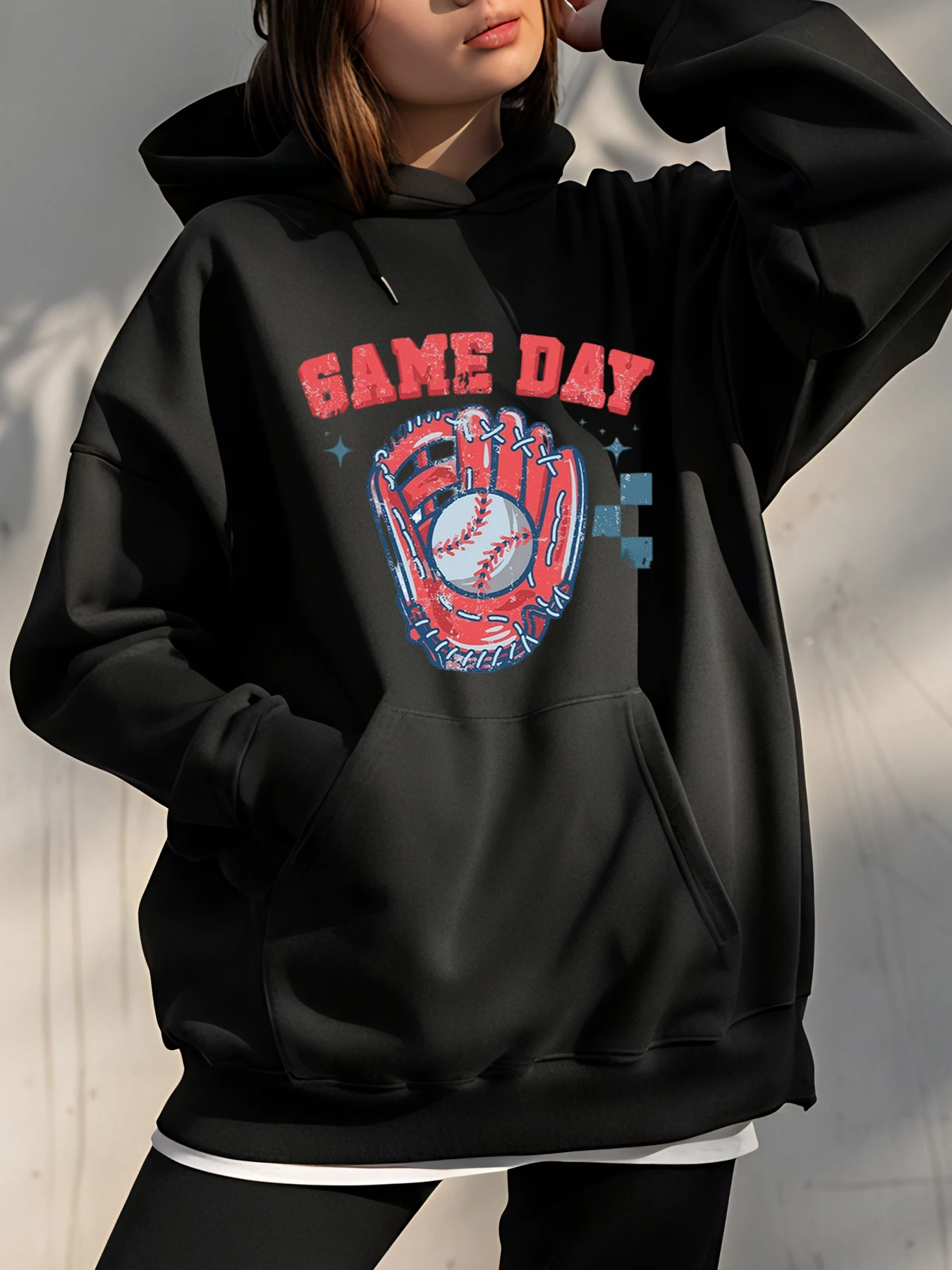 

Бейсбольная толстовка с принтом Game Day, толстовка большого размера, спортивная повседневная женская модная уличная одежда