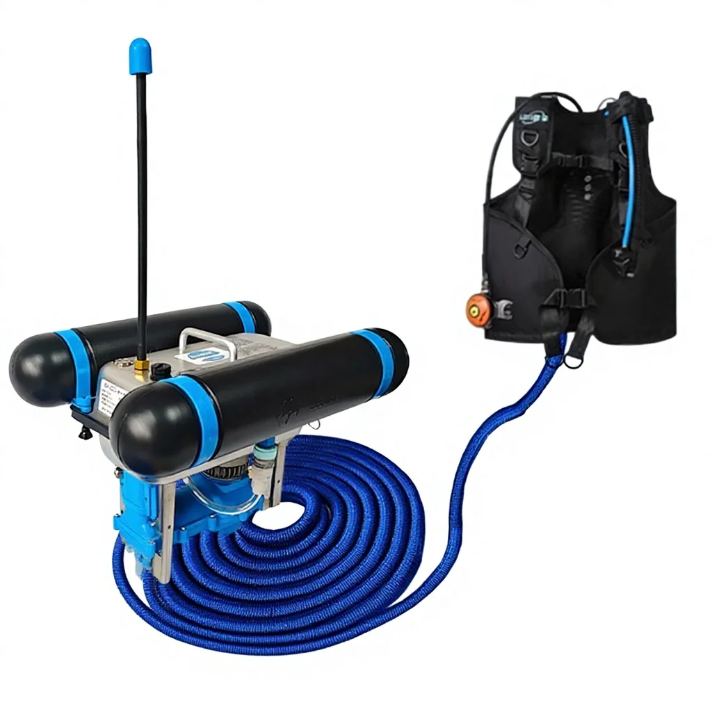 Underwater Scooter Diver Propulsion Vehicle DPV with Surface Supplied Hookah Diving Air Supply System Commercial Scuba Diving