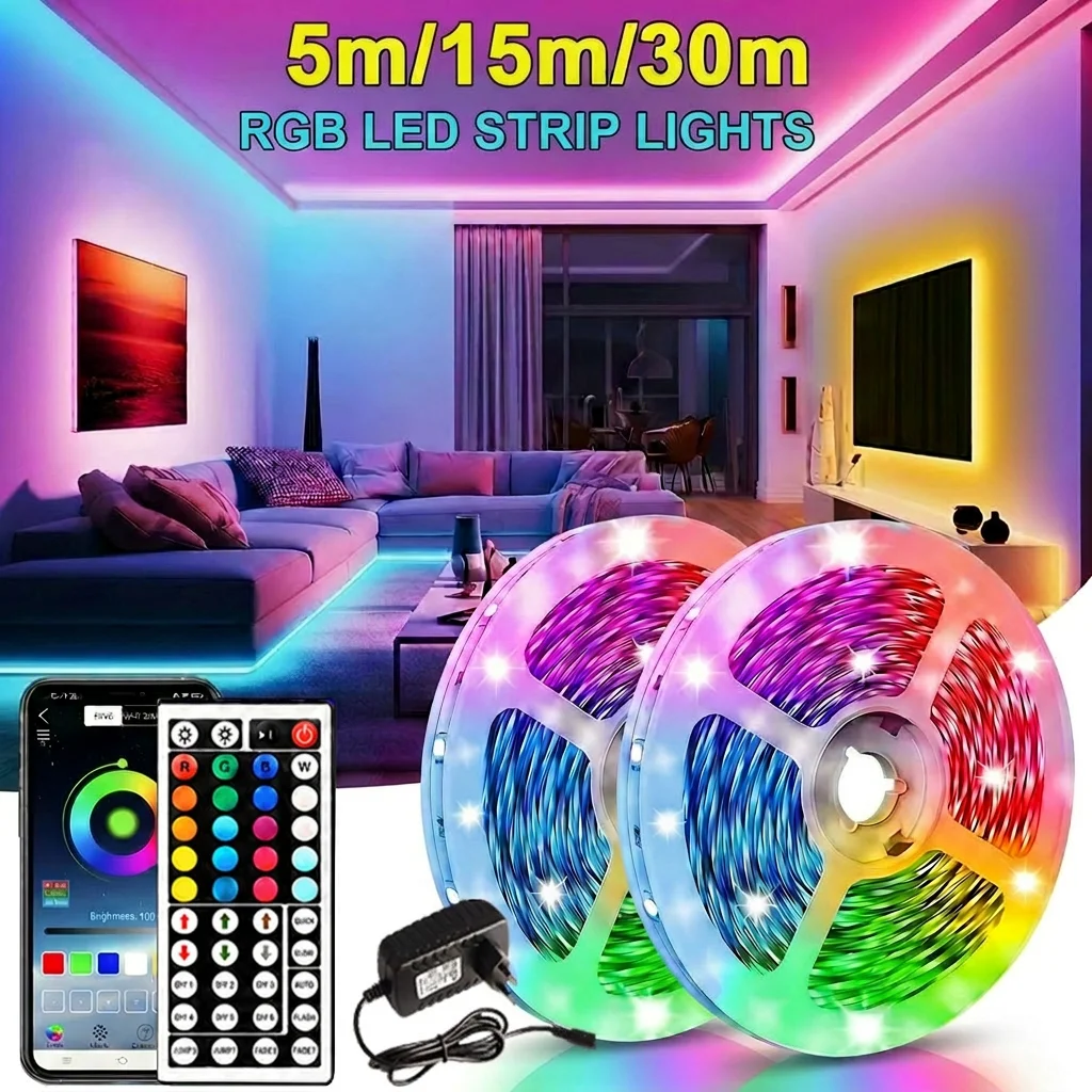 16,4ft/49,2ft/98,42ft LED-Lichter fürs Schlafzimmer, Farbwechselnde RGB-LED-Streifenlichter mit 44-Tasten-Fernbedienung und Bluetooth-App-Steuerung, Musik-Synchronisations-LED-Lichter für Zimmer,