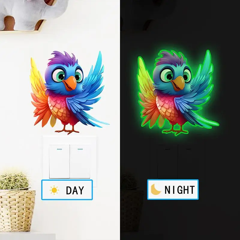 New Glow-in-the-Dark Parrots Birds Toilet Sticker Self-Adhesive Removable Glowing Toilet Lid Wall Decal Car Sticker Home Decor