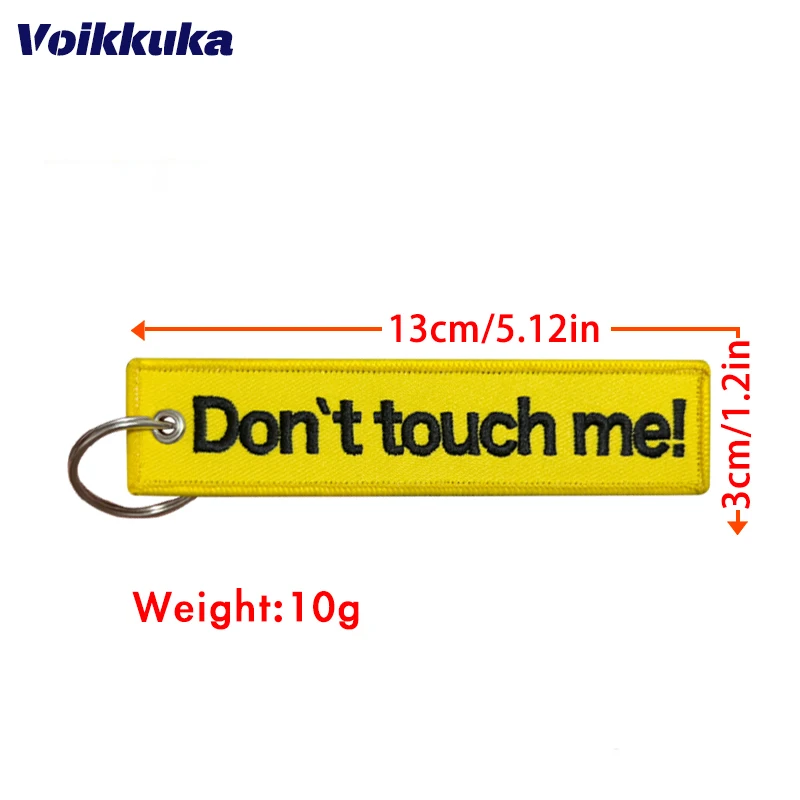 1Pc 2Pcs 3Pcs Set Sale Double Sided Embroidery Yellow Letters Don\'t Touch me Tag KeyChain Motorcycle Key Accessories Wholesale