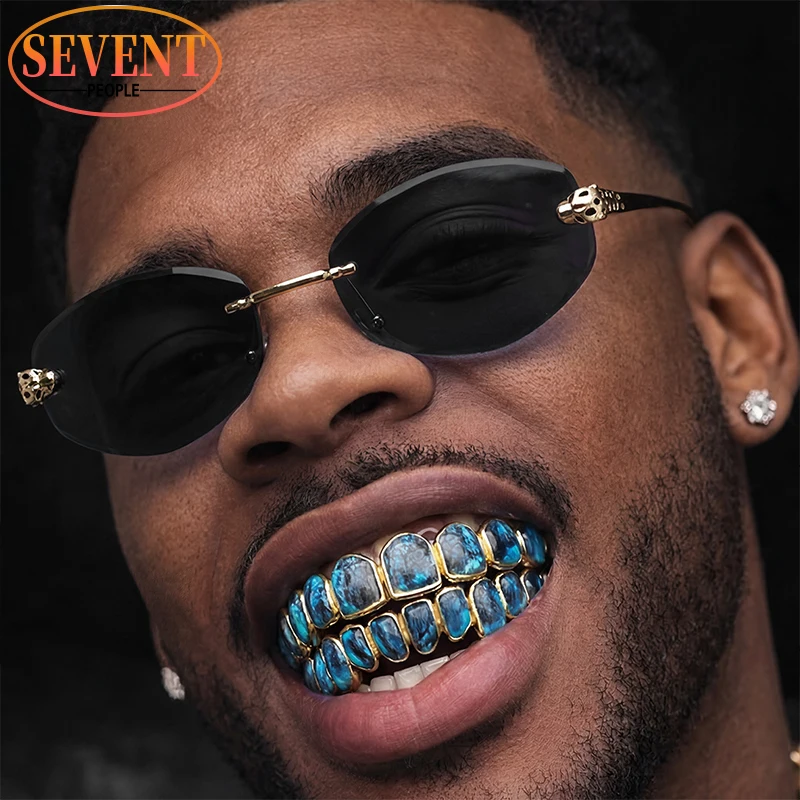 

Vintage Rimless Hexagon Punk Sunglasses Men 2026 Luxury Brand Classic Metal Leopard Head Sun Glasses Fashion Frameless Shades