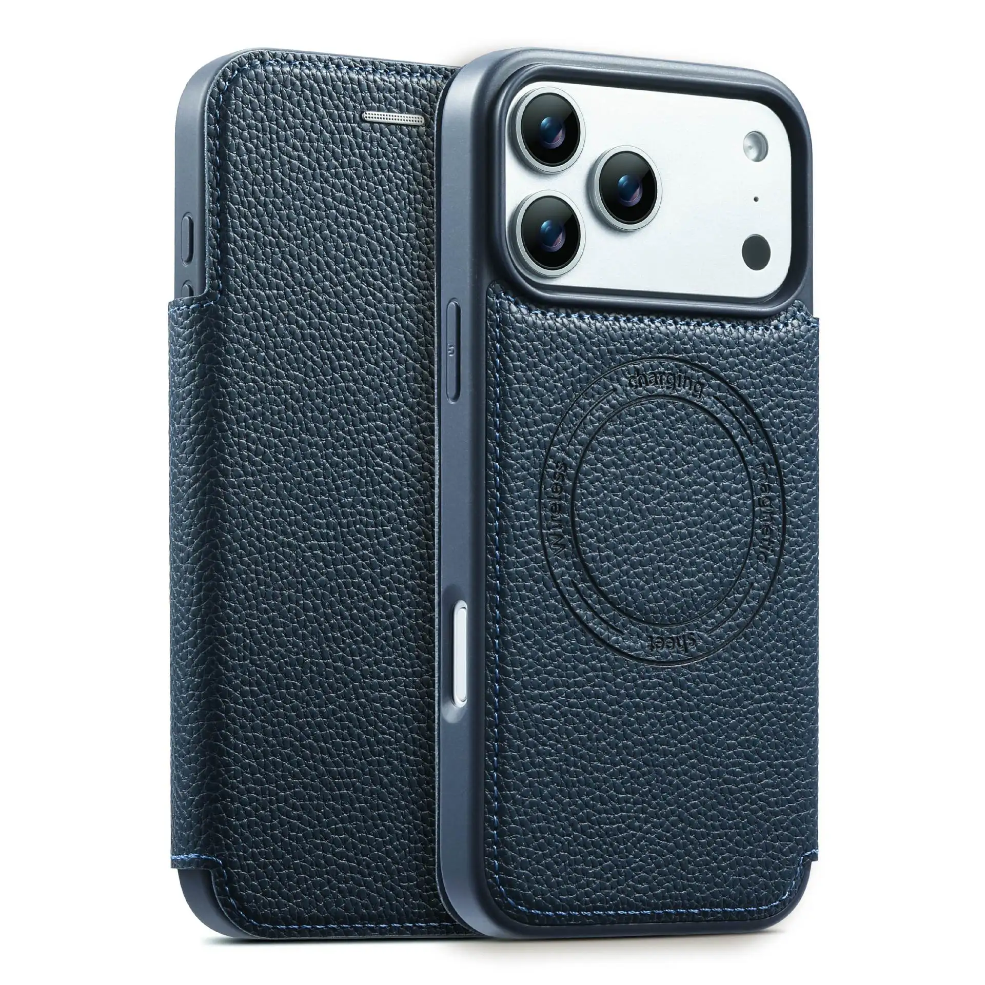 

Беспроводной кожаный чехол-флип для iPhone 17 Pro Max, 16 Pro Max, 15, 14, 13 Pro с магнитной застежкой и слотами для карт