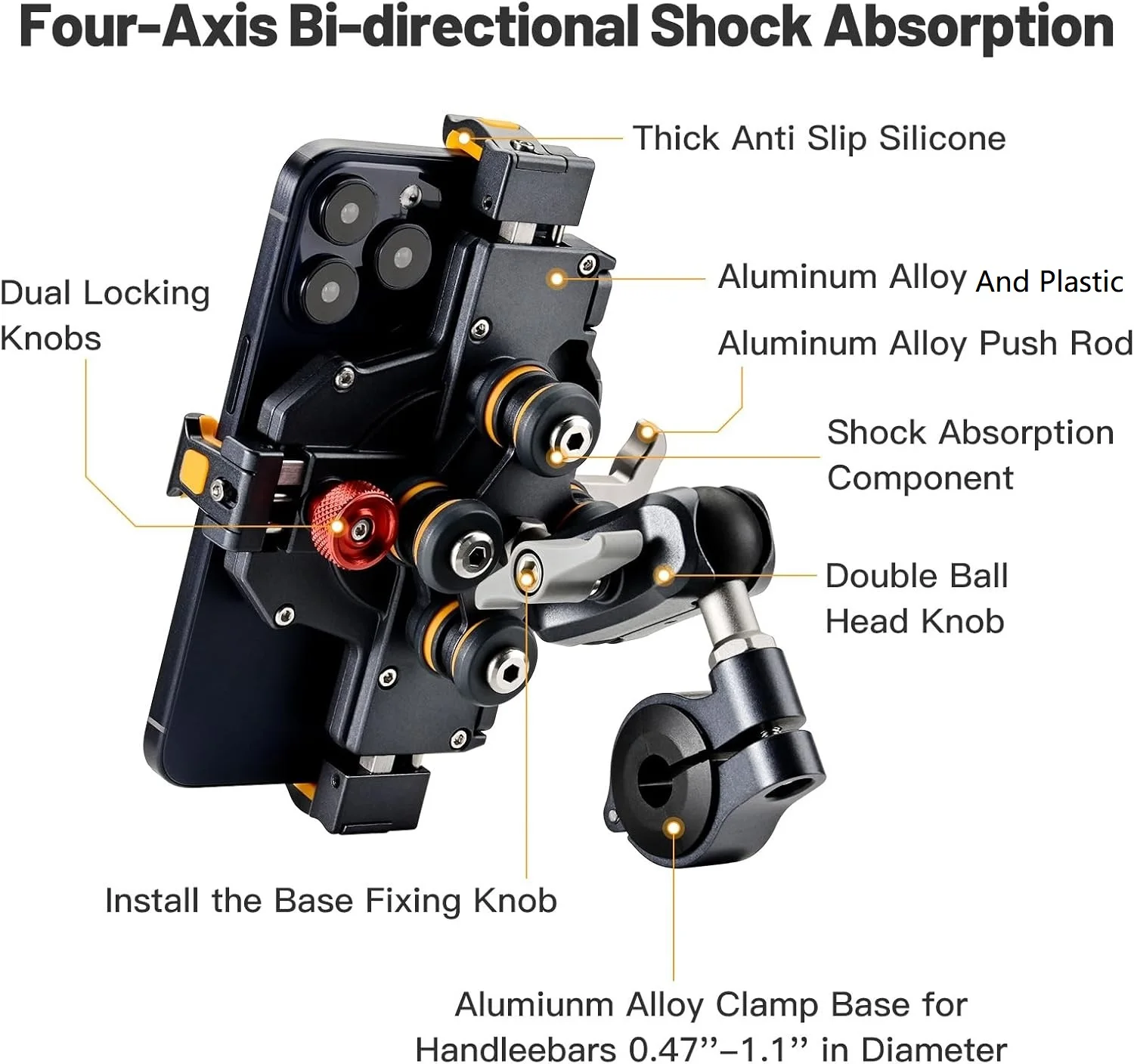 Support de téléphone universel pour moto, alliage Anti-secouement 360 °   Support de Navigation réglable pour Motos et vélo, accessoire de moto en métal