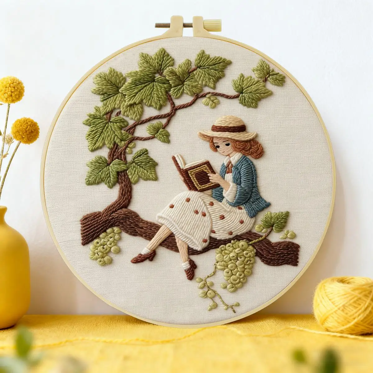 1 Stück 20X20CM/15X15CM 7,87/6,3 Zoll Das Mädchen, das ein Buch liest, Stickerei-Starter-Kit DIY-Kit DIY-Stickerei-Kit Handarbeiten – Detail 1