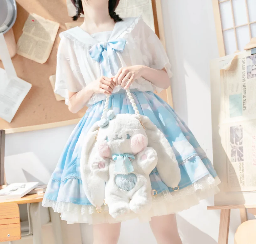 Original Toffee Bunny Cute Single Shoulder Diagonal Span Double Shoulder Versatile Plush Bunny Backpack Bag