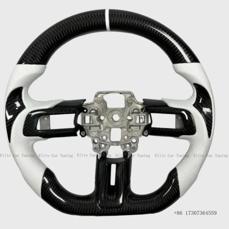 

White Perforated Leather Carbon Fiber Car Sport Steering Wheel for Ford Mustang GT S550 GT350 GT500 15-23