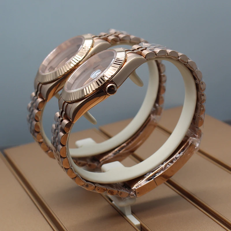 36mm40mm NH35 Watch Case Rose Gold Strap Sapphire Glass For NH35 NH36 NH34 NH38 NH70 Miyota8215 Movement 28.5mmDial Fluted bezel