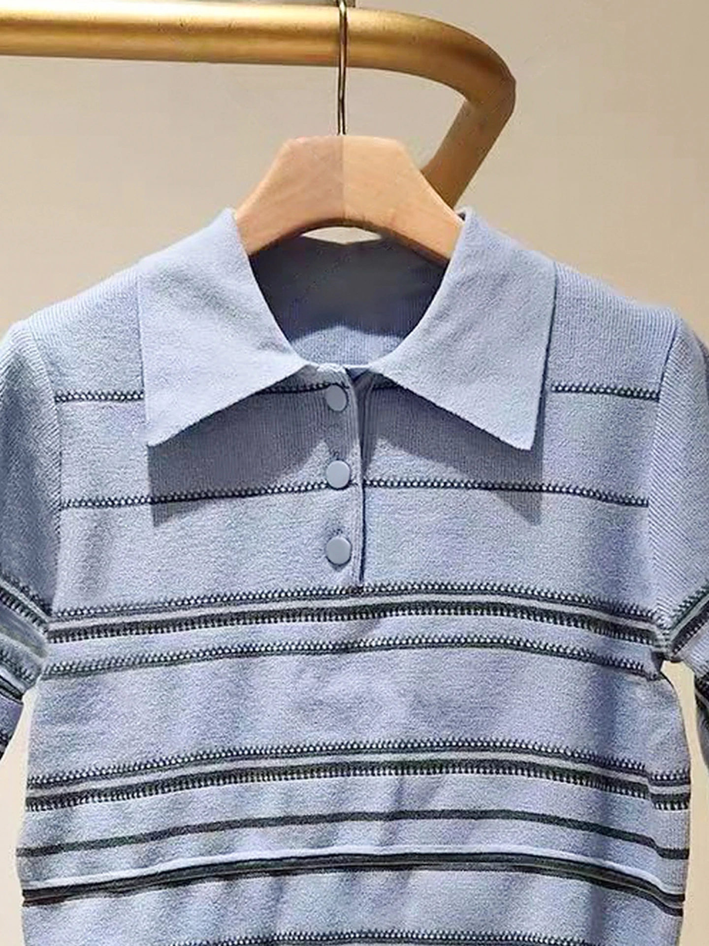 

Ele Женский вязаный топ в полоску Faionable Commute Sle ort Sve Regular Fit Soft Medium Thin