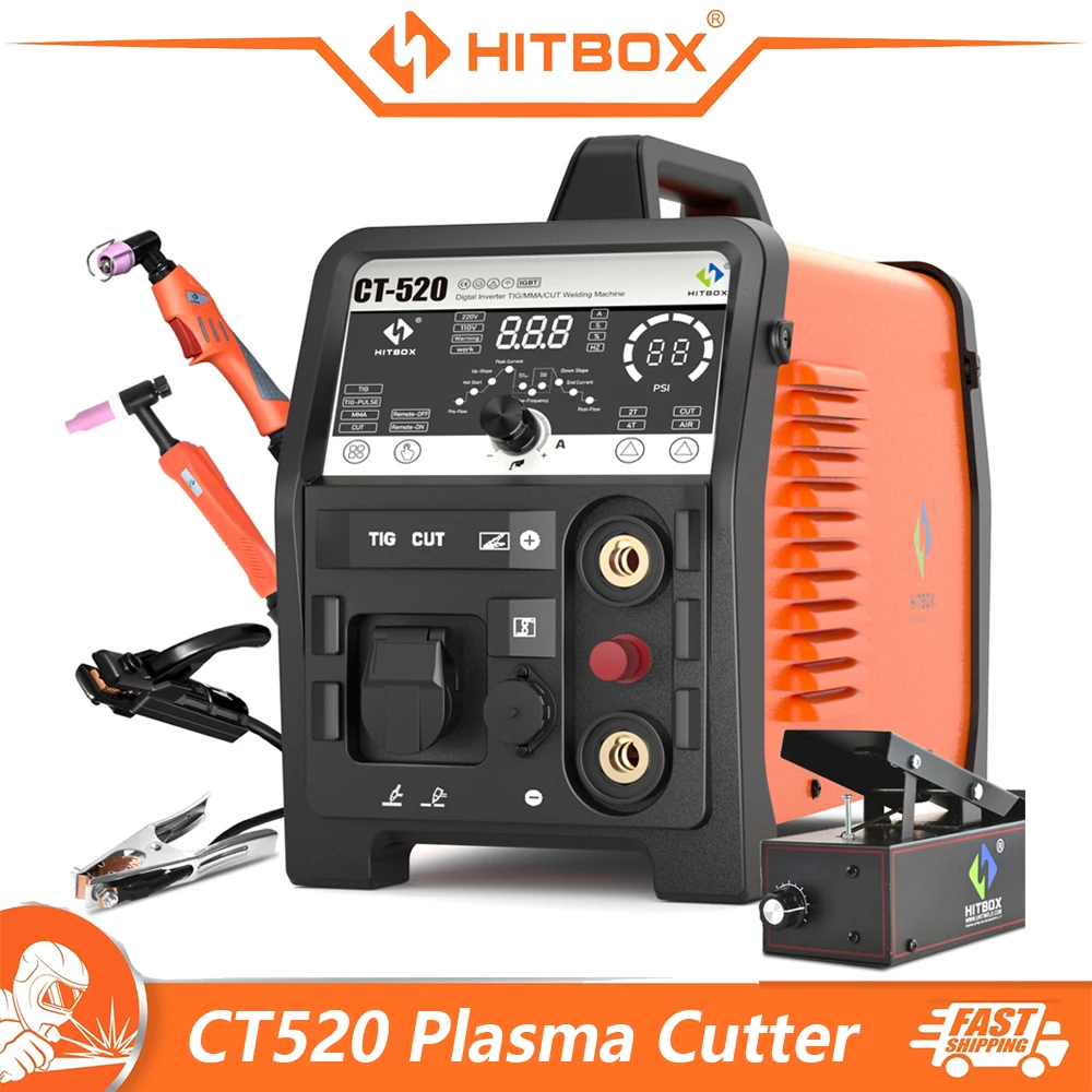 HITBOX 4 in 1 Plasma Cutter Welding Machine MMA/CUT/HF TIG PULSE 2T/4T IGBT Inverter DC Air Clean Cutting Welder CT520 110V/220V