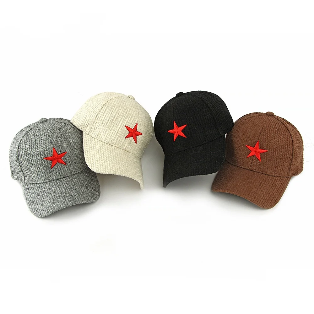 Unisex Five Pointed Star Knitted Duckbill Cap Autumn Winter Three-dimensional Embroidery Warm Sunshade Baseball Hat Adjustable