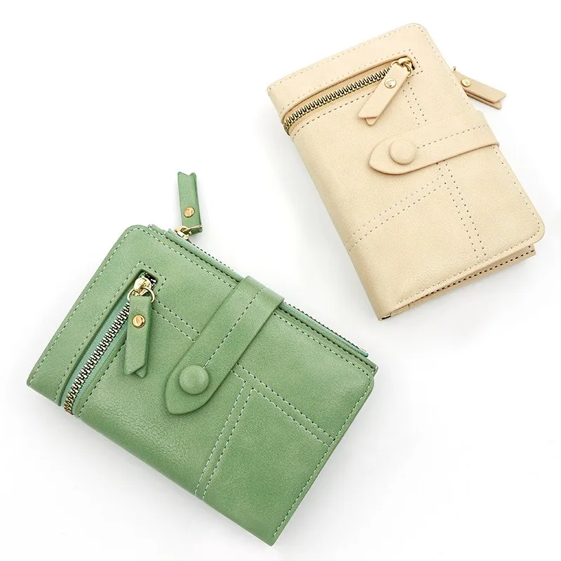 

Women Bag PU Leather Short Wallet Fashion Versatile Solid Color Large Capacity Folding Money Clip Zipper Coin Purse Card Horders