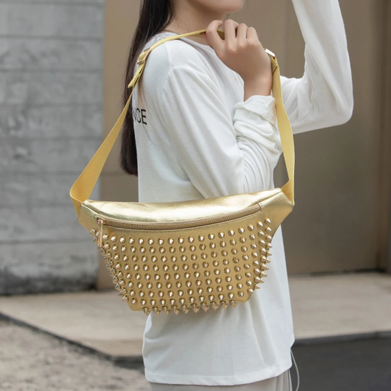 New Rivet Couple Style Functional Fanny Bag Waterproof Multi-Use Crossbody Bag Large Capacity Travel Storage Bag Unisexanng