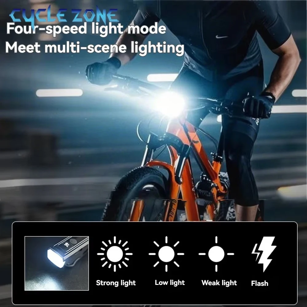 Type-C Rechargeable Bike Light Bicycle Headlight with Battery Level Display Cycling Flashlight Bike Taillight Cycling Accessory