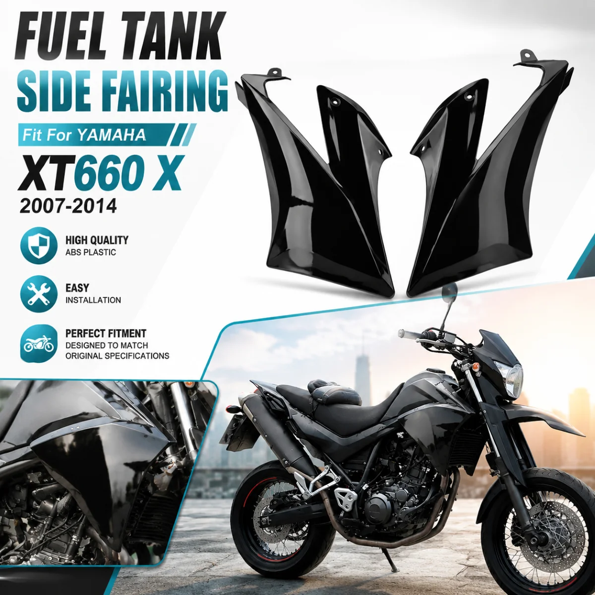 Fit For 2007 - 2014 YAMAHA XT660X XT 660X Fuel Gas Petrol Tank Side Fairing Cover Cowl XT660 X 2008 2009 2010 2011 2012 2013