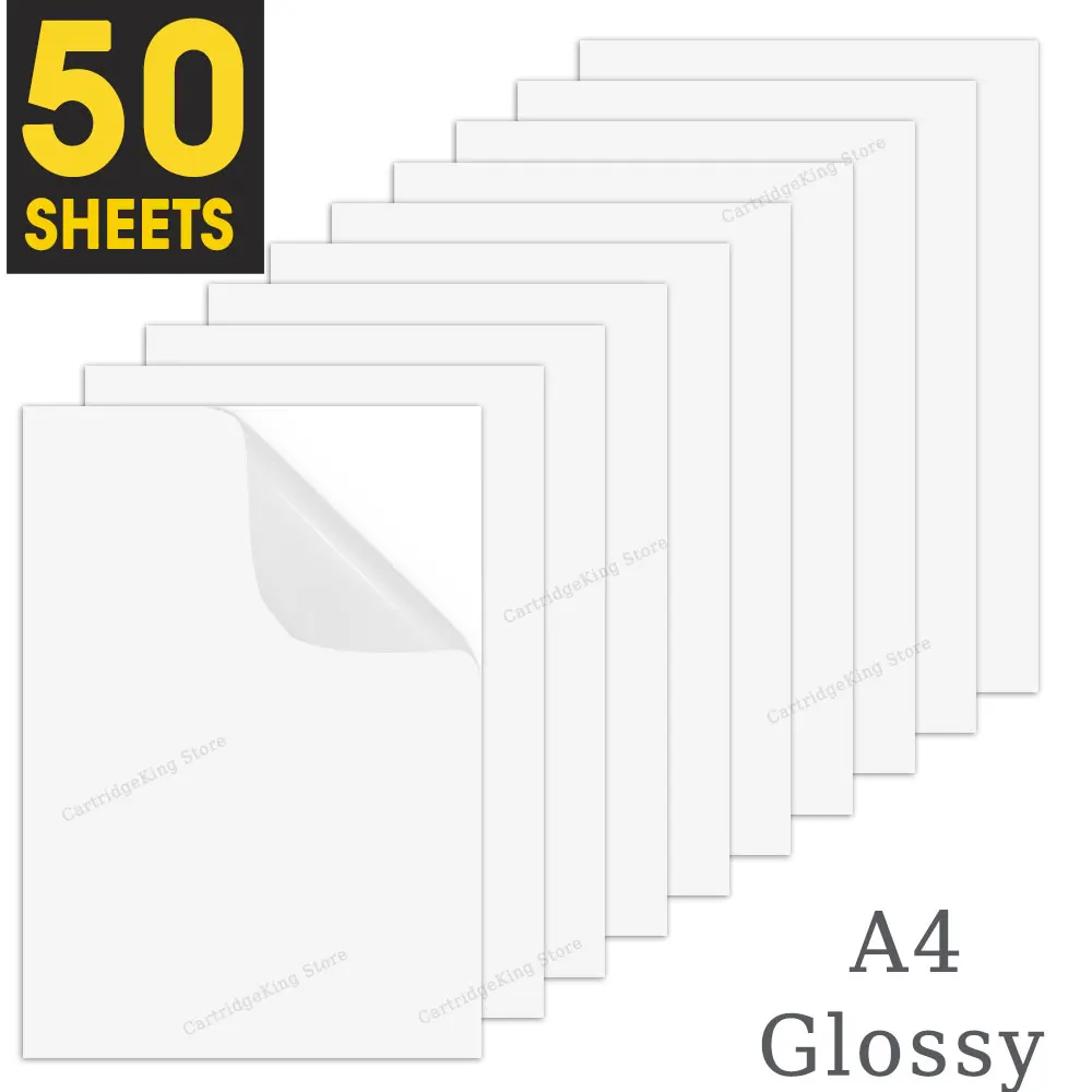 50 Sheets Glossy Printable Vinyl Sticker Paper A4 Self-adhesive Print Sticker 210mm x 297mm work for Inkjet Printer DIY Label