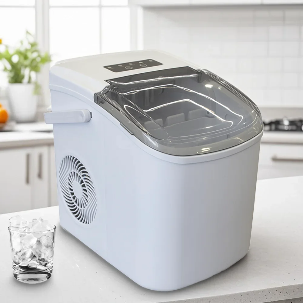 

Portable 12Kg/24H Cube Ice Maker Machine New Countertop Adjustable with Handle and Scoop Plastic Housing for Hotels