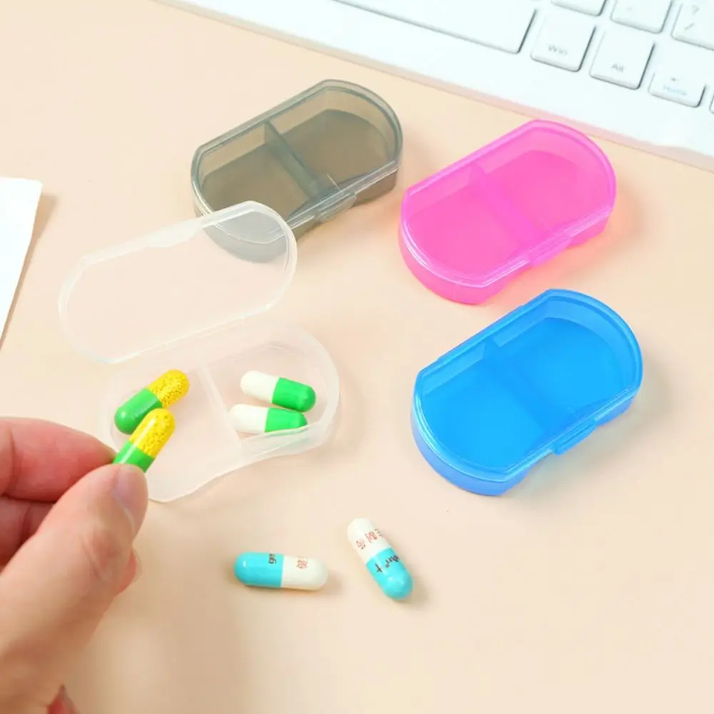 Portable Dust-proof 2-gird Pill Box Snap-on design With Lid Mini Medicine Box Sealed Safety Pill Packing Box Home