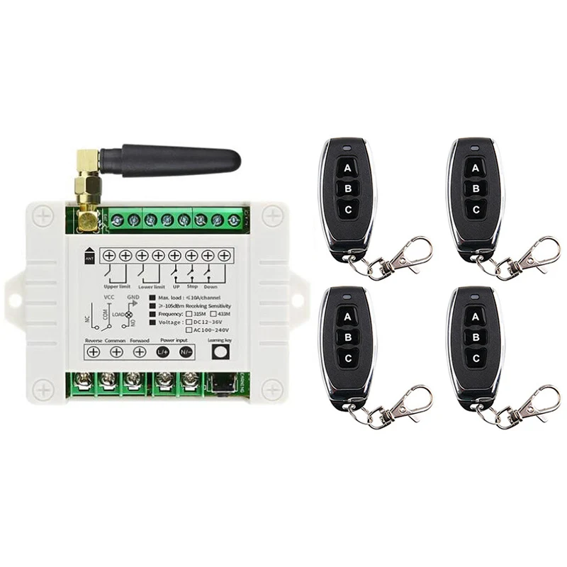 433mhz RF AC 110V 220V electric door/curtain/shutters motor wireless radio remote control switch for forward and reverse motors