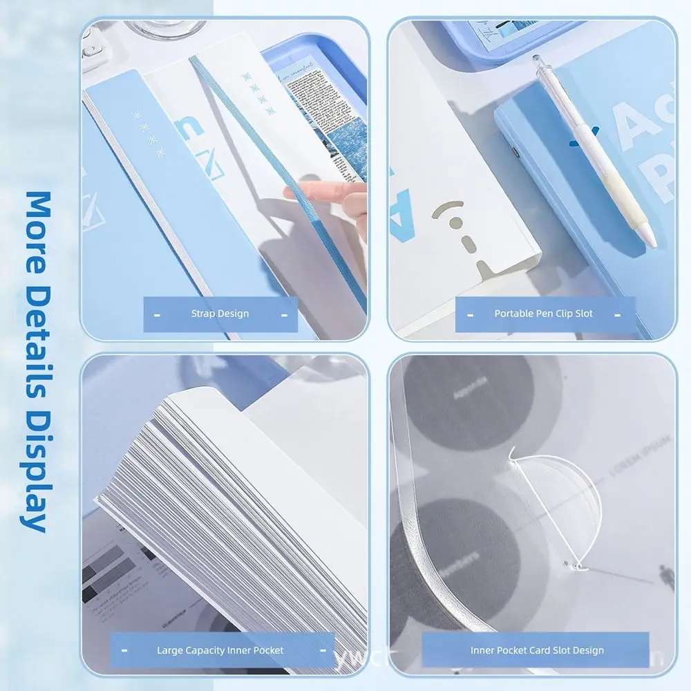 

Multifunctional Straps Design A4 File Folder Hard Cover Loose Leaf File Bag Detachable Storage Booklet School Office